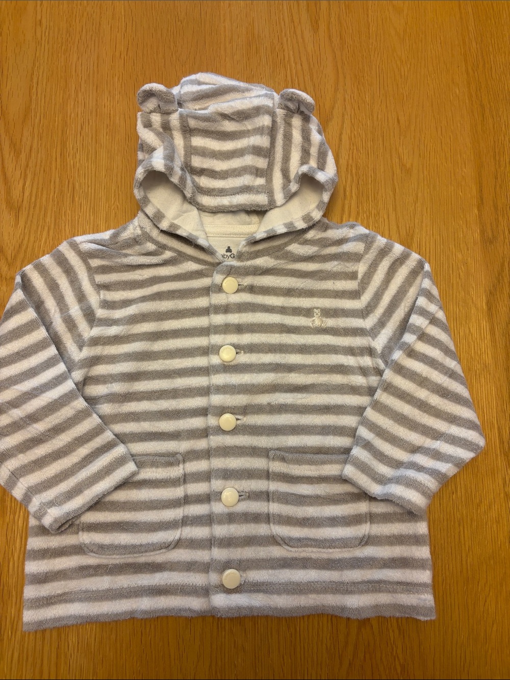 GAP Gray/beige & White Striped Hooded Baby Jacket with Ears - size 18-24 months